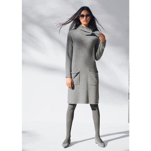 Madeleine Knitted Dress with Wide Turtleneck Virgin Wool Cashmere Sage Green 6 8 - Picture 2 of 12